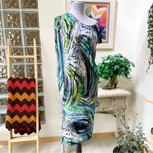 Vintage ESCADA Sport 00s Y2K “Fantasy” Draped Midi Tube Dress XS 32 Blue Green